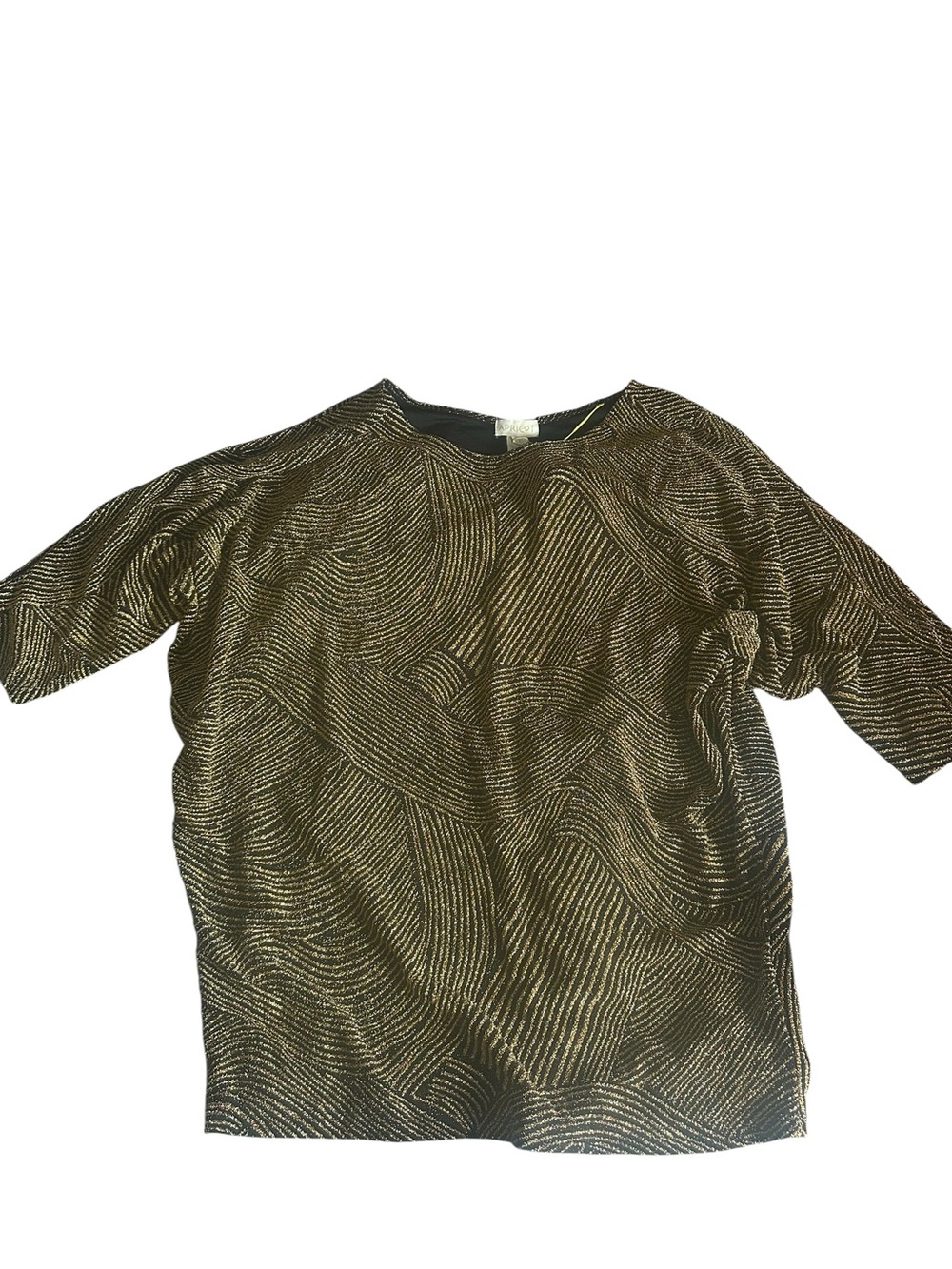 NWT APRICOT Metallic Wave-Print Short Sleeve Top - Gold & Black US12/EUXL